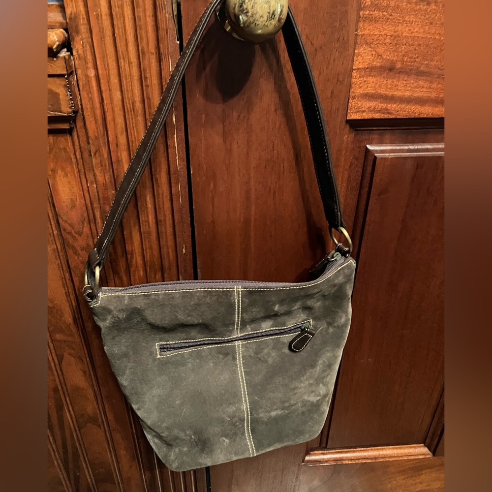 Y2K Olive Brown Suede Leather Shoulder Bag St. John’s Bay Purse EUC